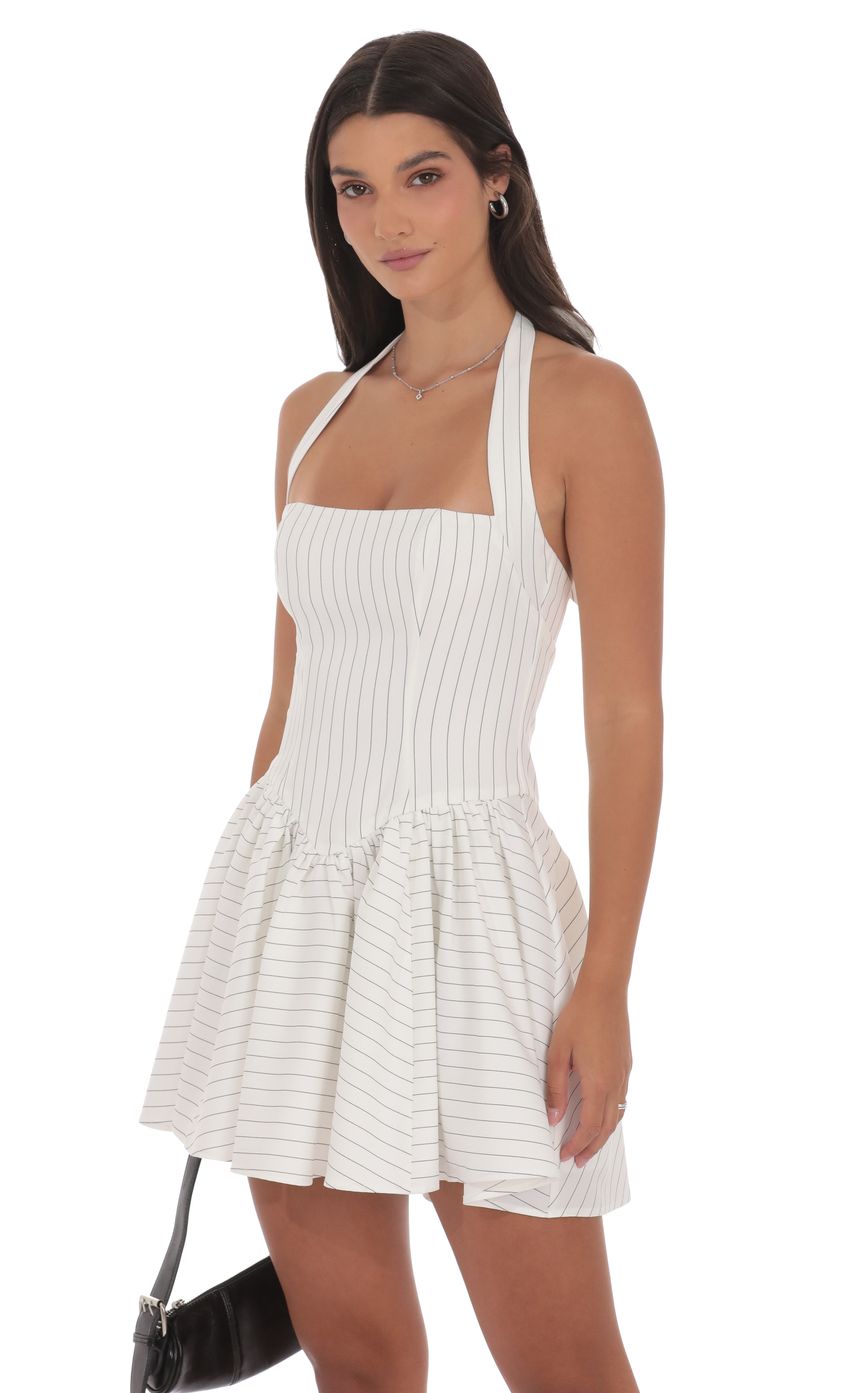 Product image for Pinstripe Halter A-line Dress in White