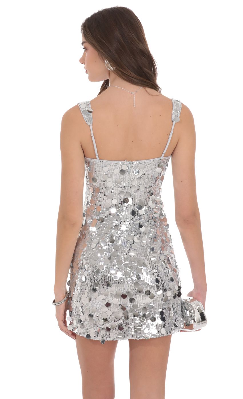 Product image for Circle Sequin Square Neck Dress in Silver