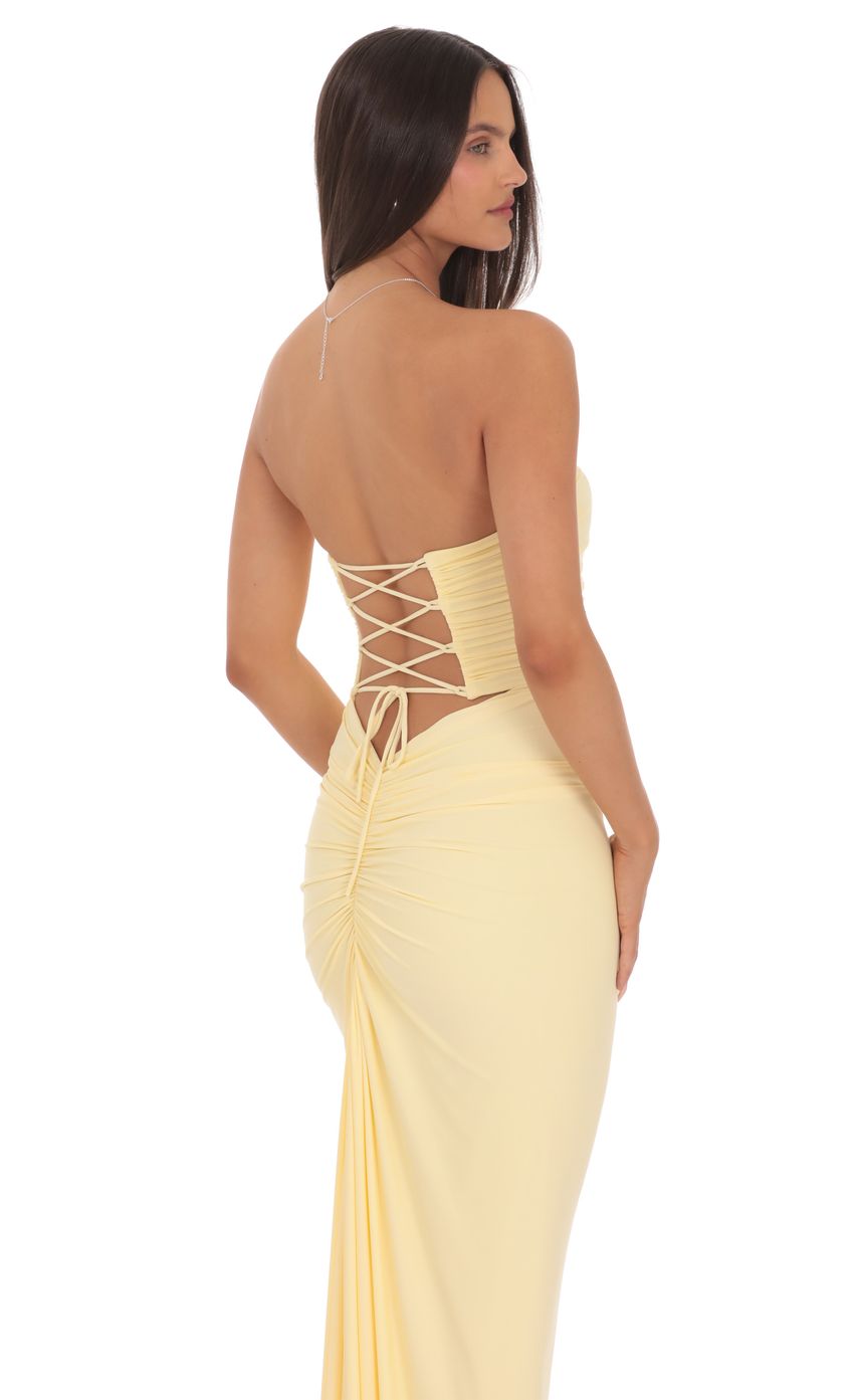 Product image for Pointed Corset Strapless Maxi Dress in Yellow
