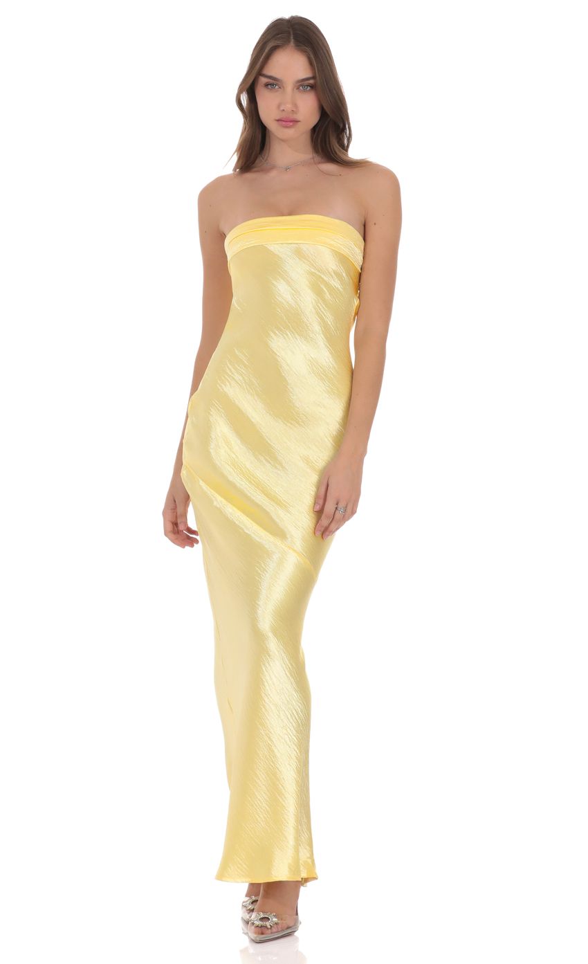 Product image for Crinkle Satin Open Back Maxi Dress in Yellow