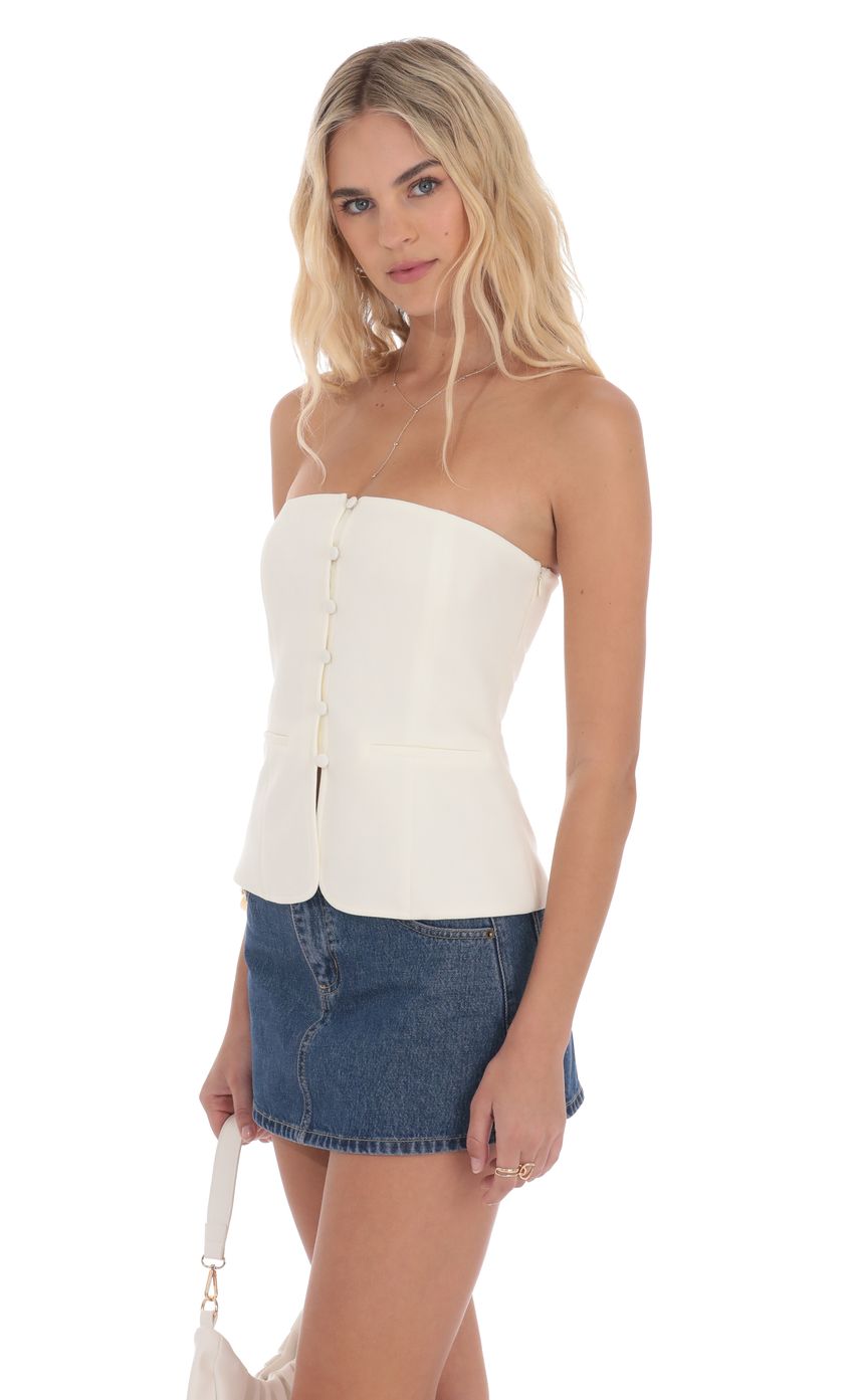 Picture Strapless Tailored Vest in Ivory. Source: https://media-img.lucyinthesky.com/data/product-media/850xAUTO/b3444d35-50fc-4ecd-bba4-c38326eb74cb.jpg