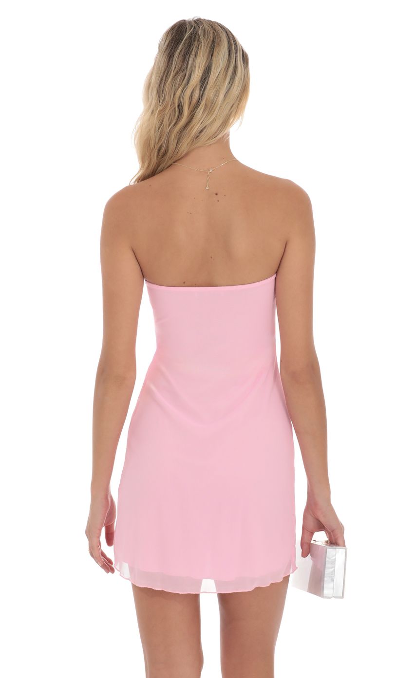 Picture Embellished Mesh Strapless Dress in Pink. Source: https://media-img.lucyinthesky.com/data/product-media/850xAUTO/b38e268e-1352-493c-aa40-15c3ff699ead.jpg