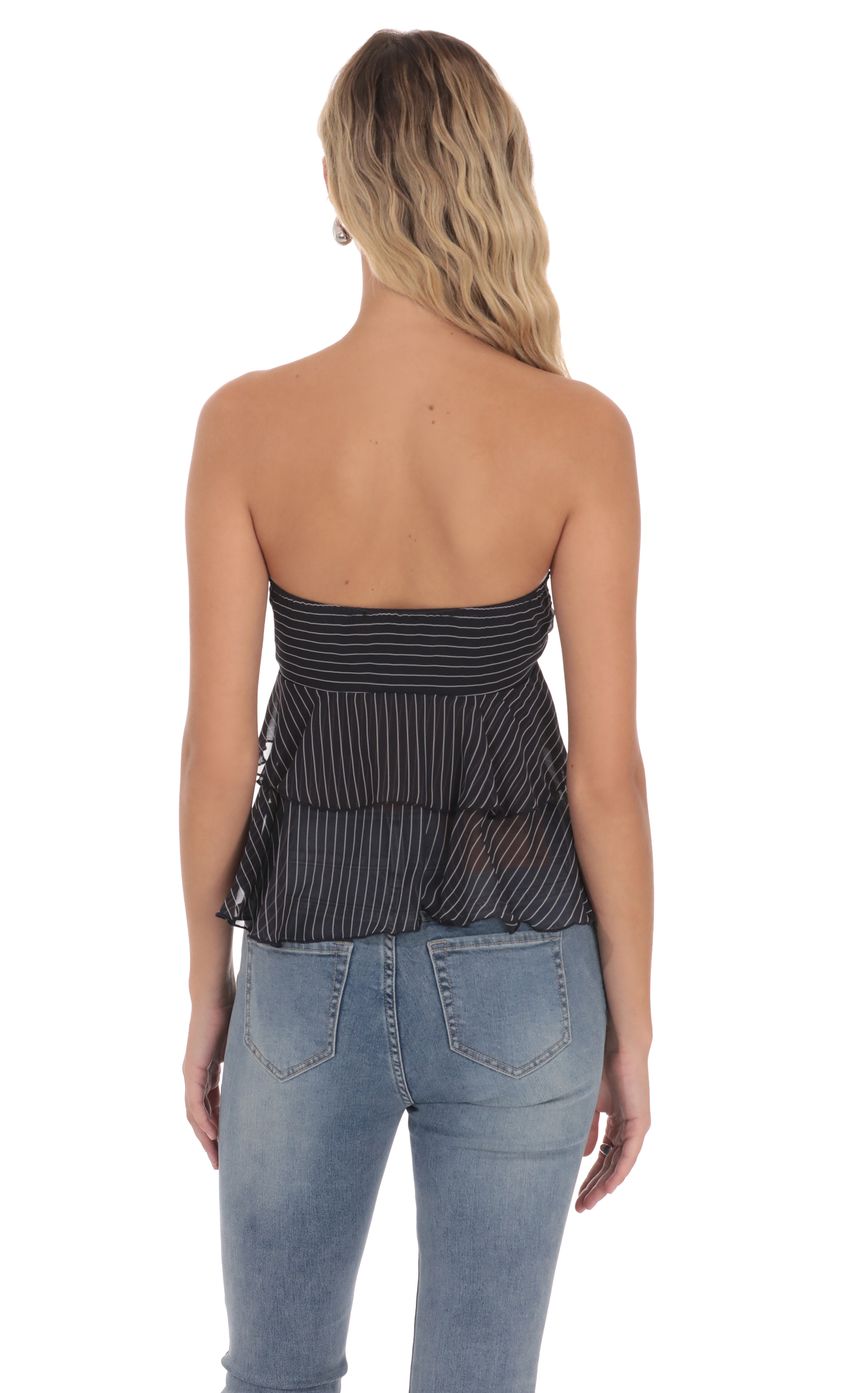 Product image for Striped Chiffon Strapless Ruffle Top in Black