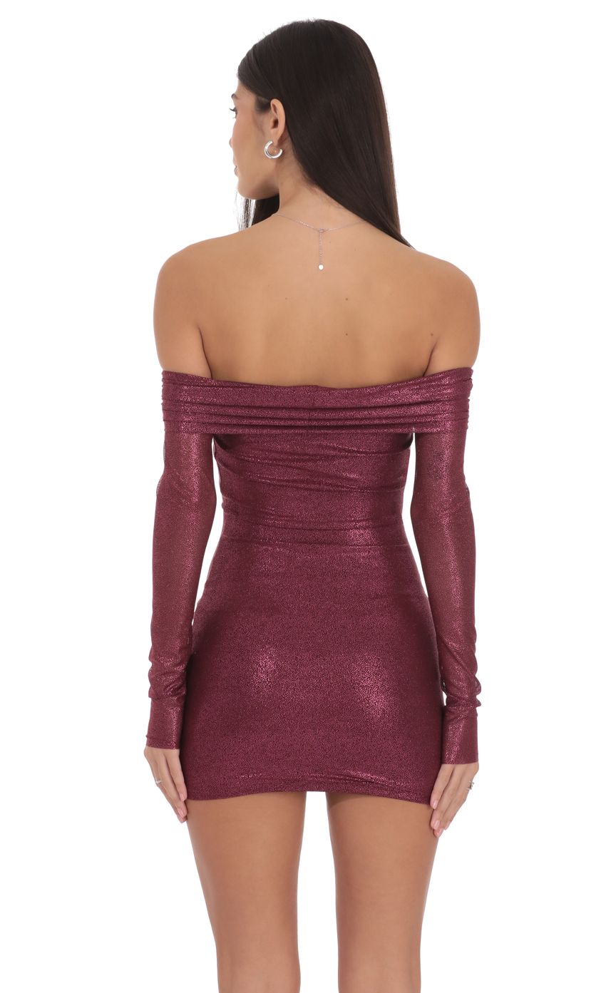 Product image for Foil Off Shoulder Dress in Burgundy