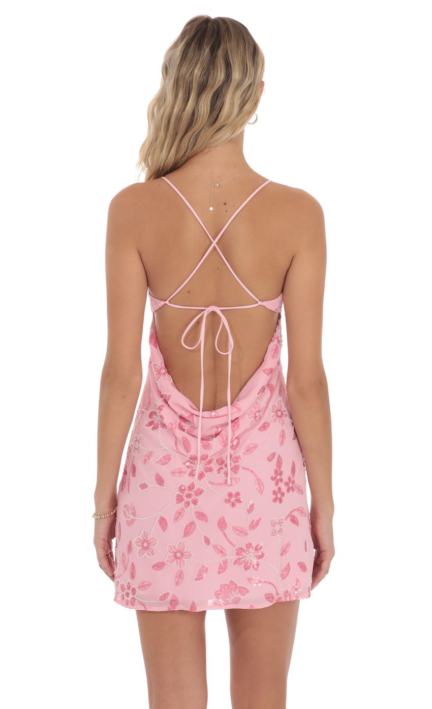 Product image for Floral Sequin Open Back Dress in Pink