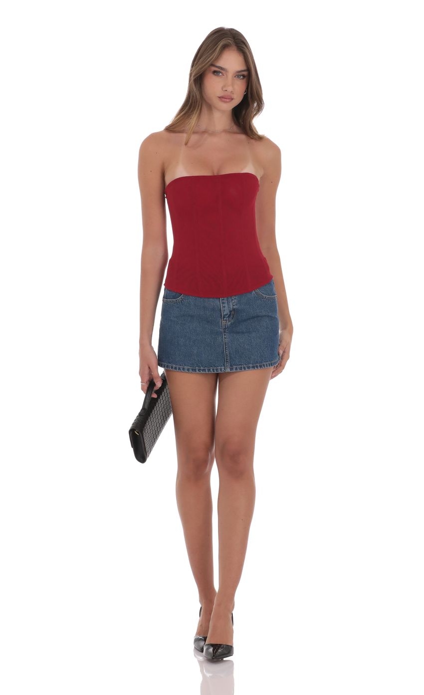 Product image for Sheer Mesh Strapless Corset Top in Red