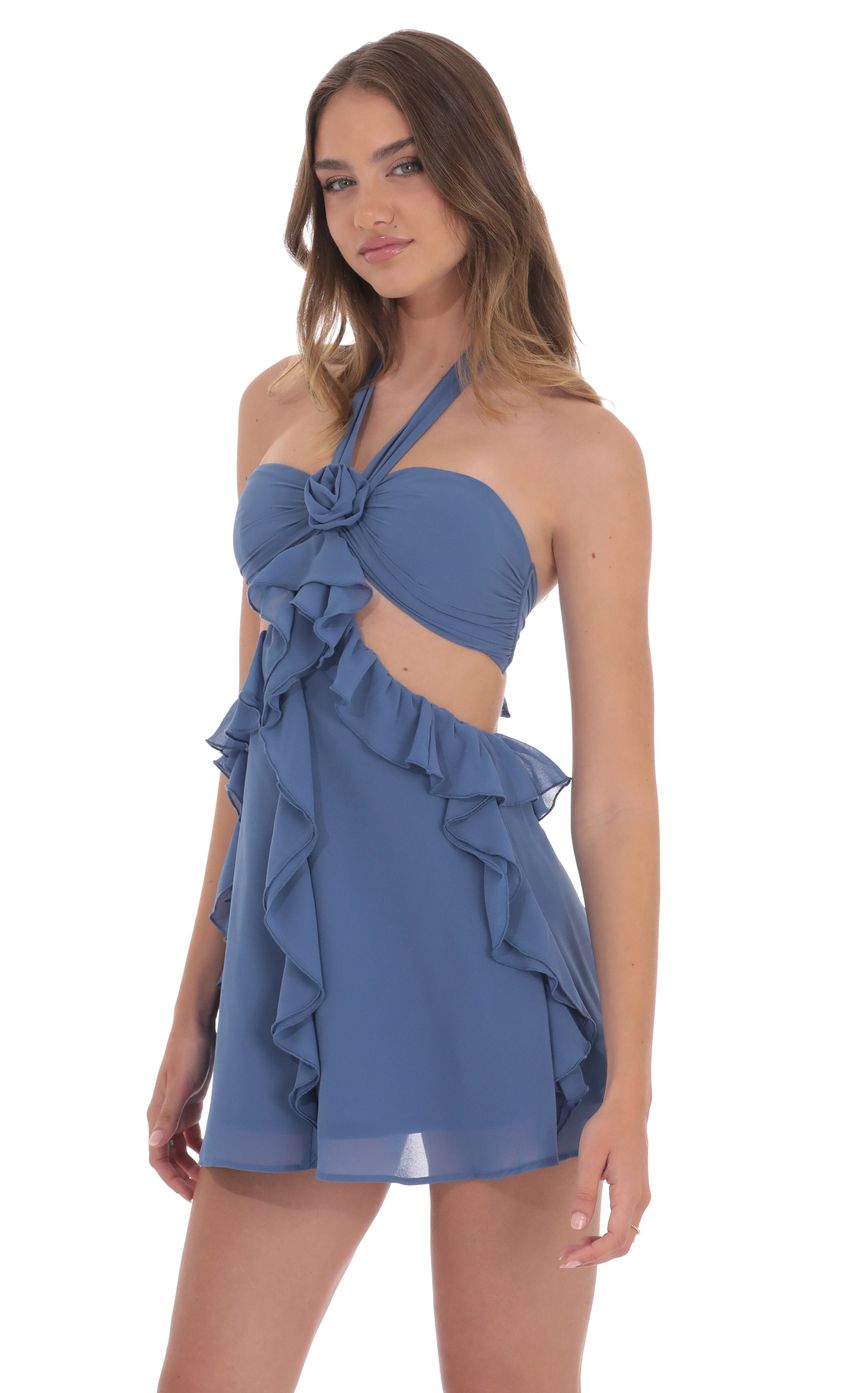 Picture Chiffon Cutout Ruffle Dress in Denim Blue. Source: https://media-img.lucyinthesky.com/data/product-media/850xAUTO/b53b7146-b3f8-49c0-9801-5519ffd77b3d.jpg