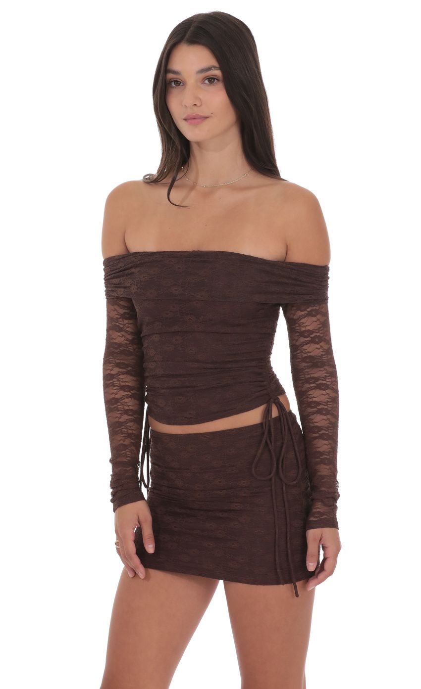 Product image for Off Shoulder Ruched Top in Brown
