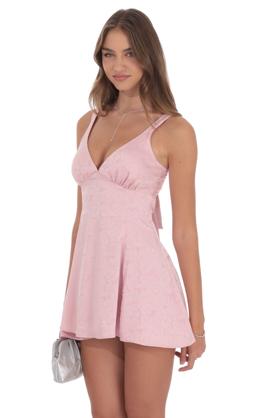 Product image for Floral Jacquard Bow Tie Dress in Dusty Pink