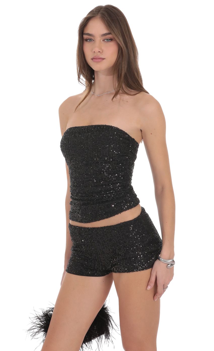Product image for Sequin Ruched Tube Top in Black