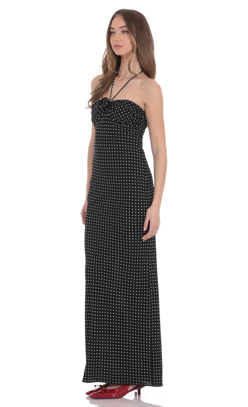 Product image for Polka Dot Florette Halter Maxi Dress in Black