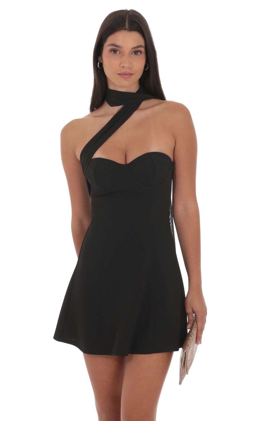 Product image for Scarf Wrap Fit and Flare Dress in Black