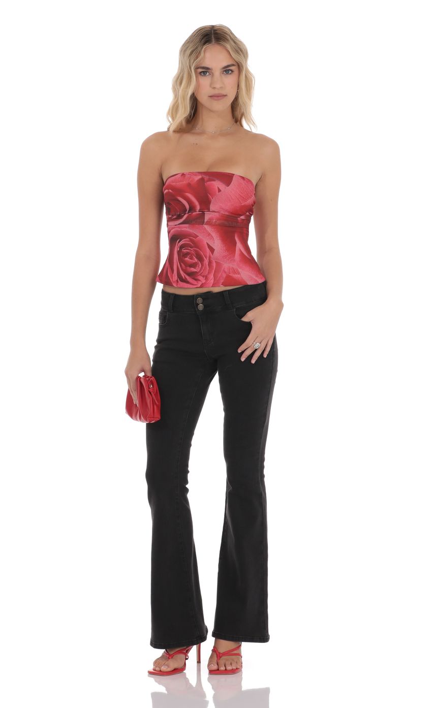 Product image for Mesh Rose Ruched Tube Top in Red