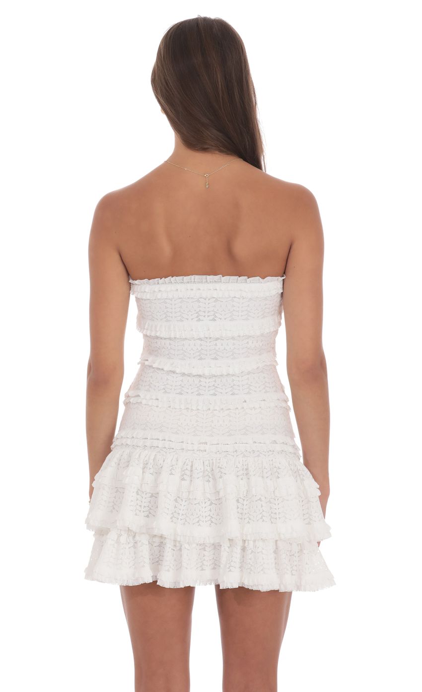 Product image for Strapless Lace Ruffle Dress in White