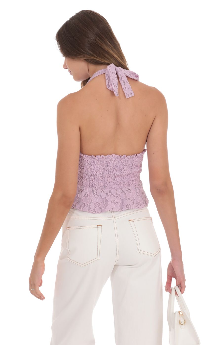 Picture Lace V-Neck Halter Top in Lilac. Source: https://media-img.lucyinthesky.com/data/product-media/850xAUTO/b6ef81a2-cb97-4eb5-9864-72d5ee46df3b.jpg