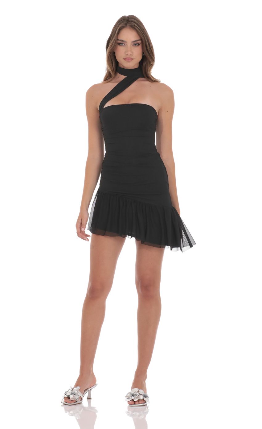 Product image for Asymmetrical Mesh Scarf Dress in Black