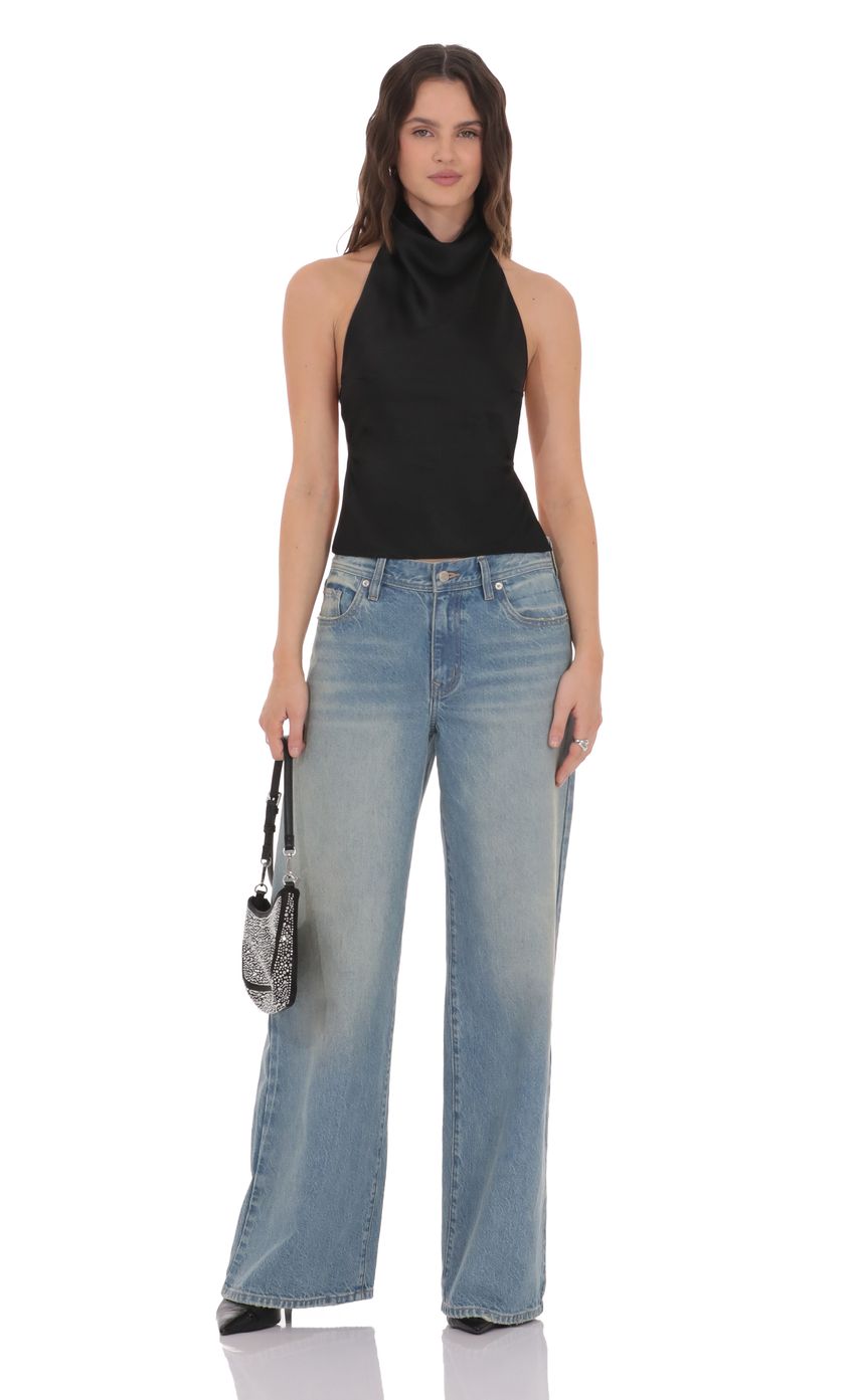 Product image for Satin Open Back Top in Black