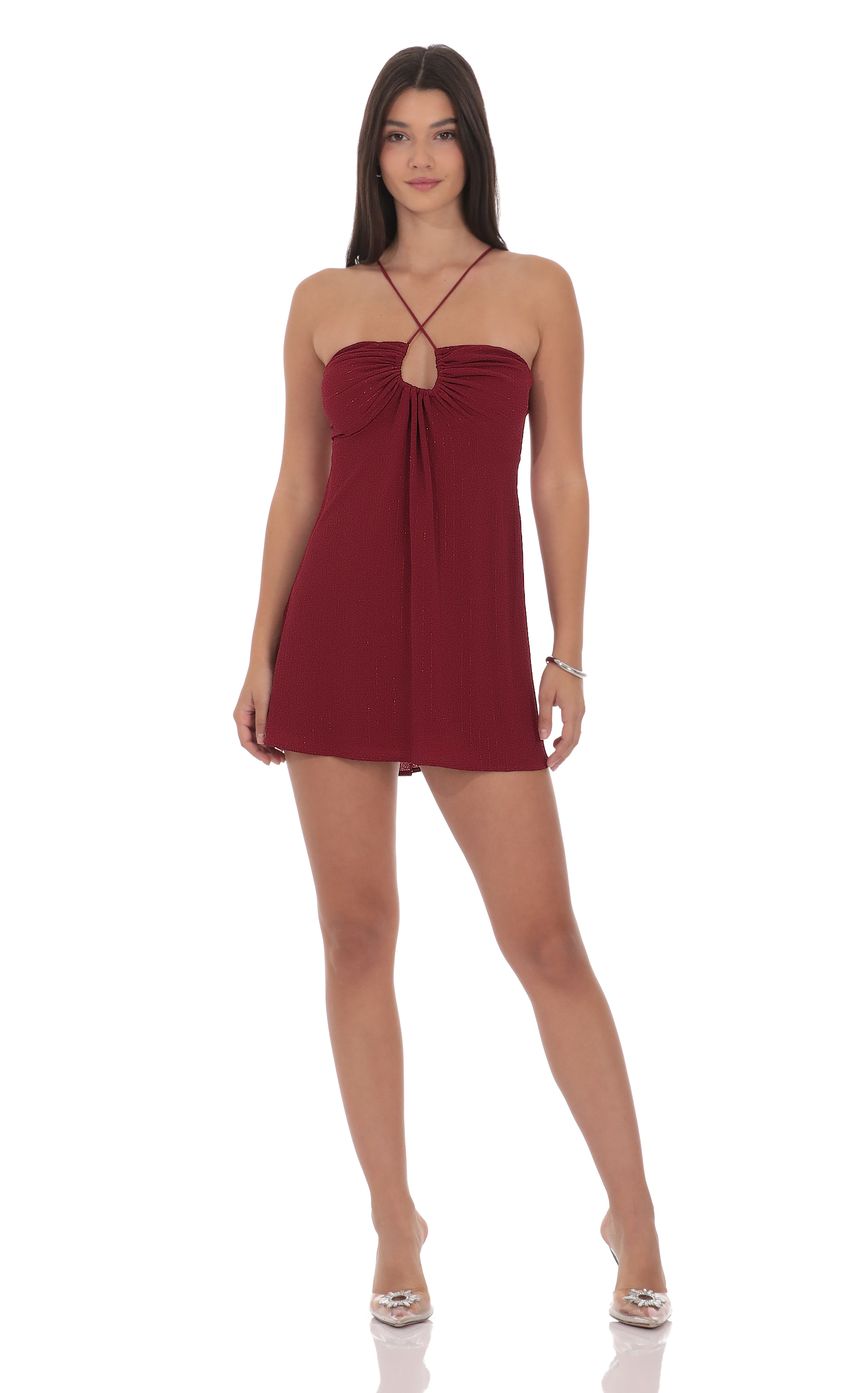 Product image for Shimmer Pinstripe Fit and Flare Dress in Maroon