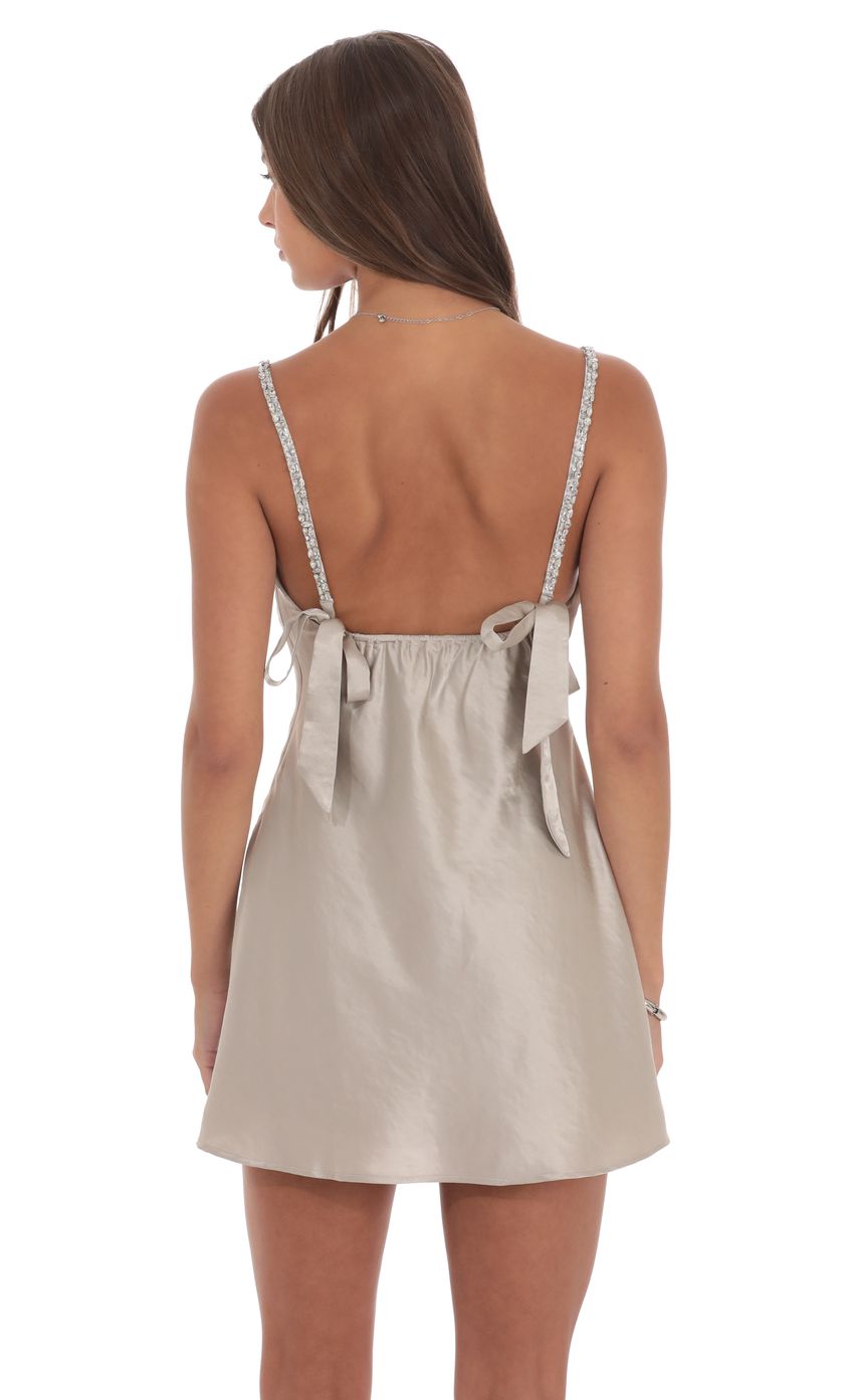 Product image for Rhinestone Strap Satin Dress in Taupe