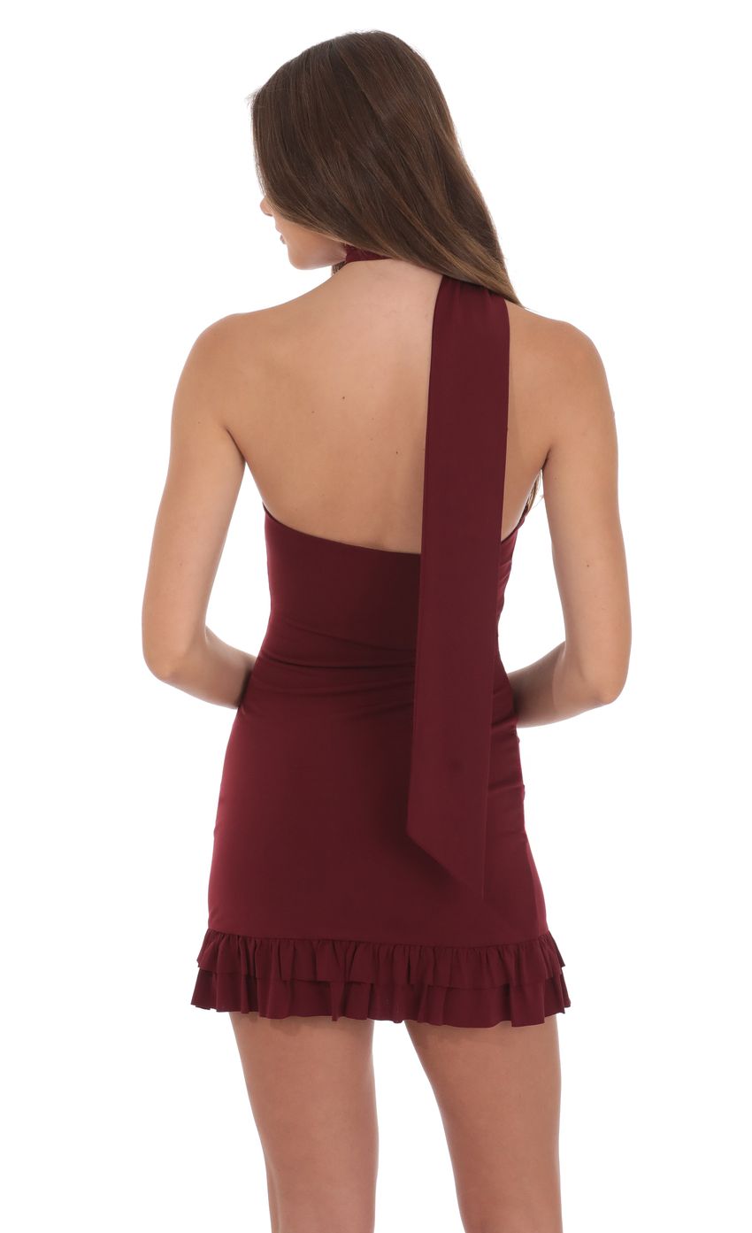 Product image for Scarf Halter Ruffle Dress in Burgundy