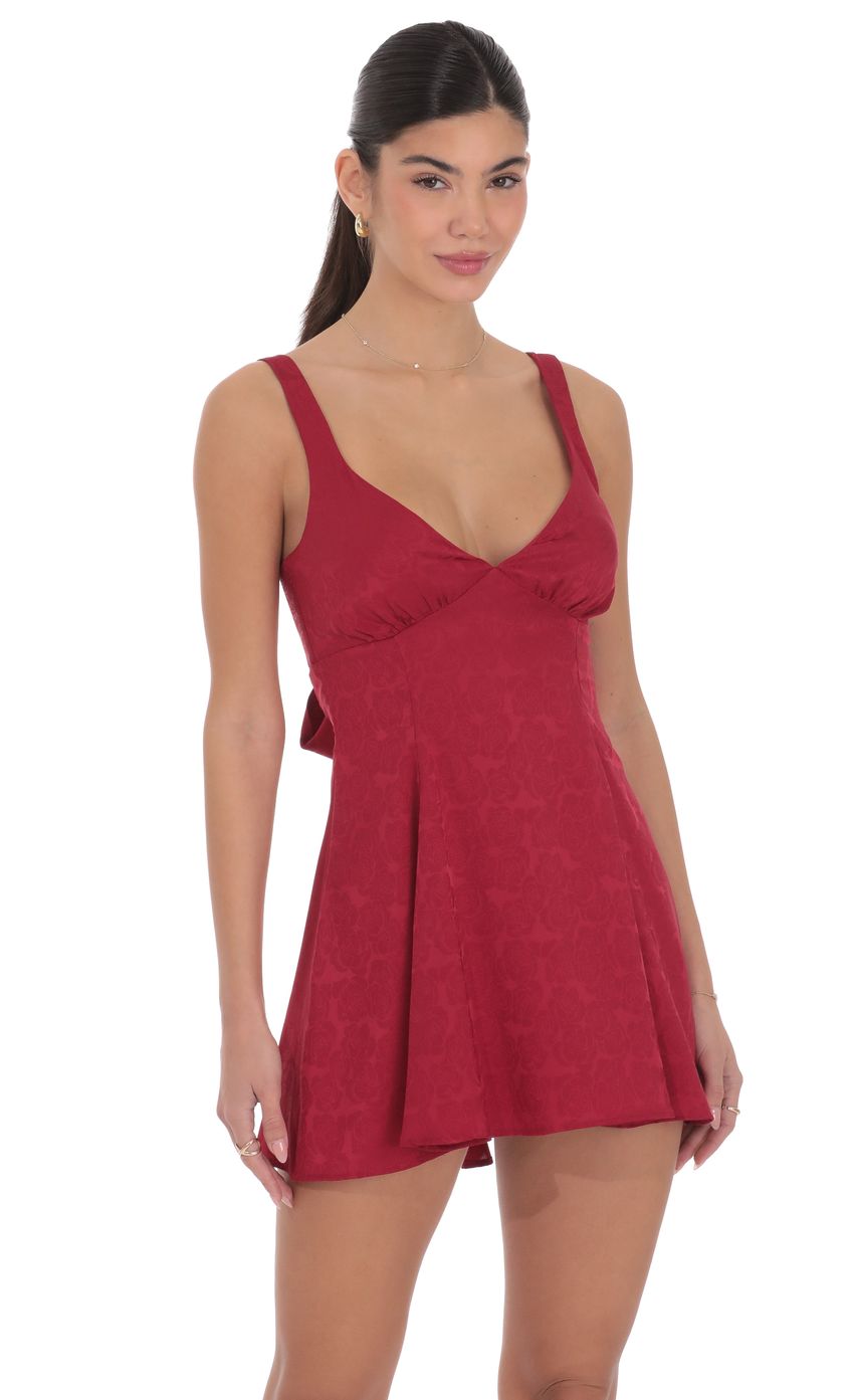 Product image for Floral Jacquard Bow Tie Dress in Maroon