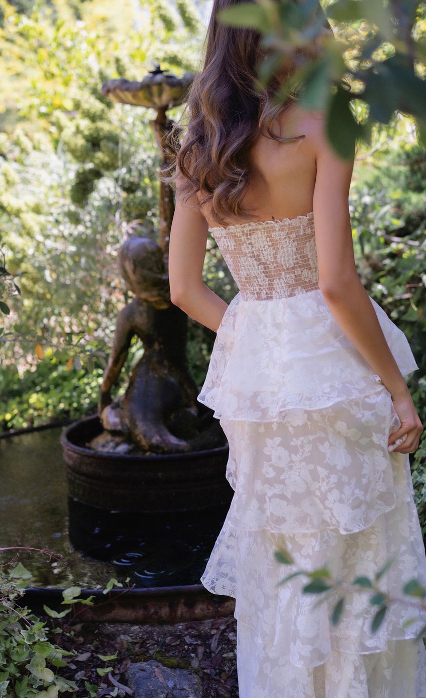 Product image for Floral Smocked Ruffle Maxi Dress in Cream