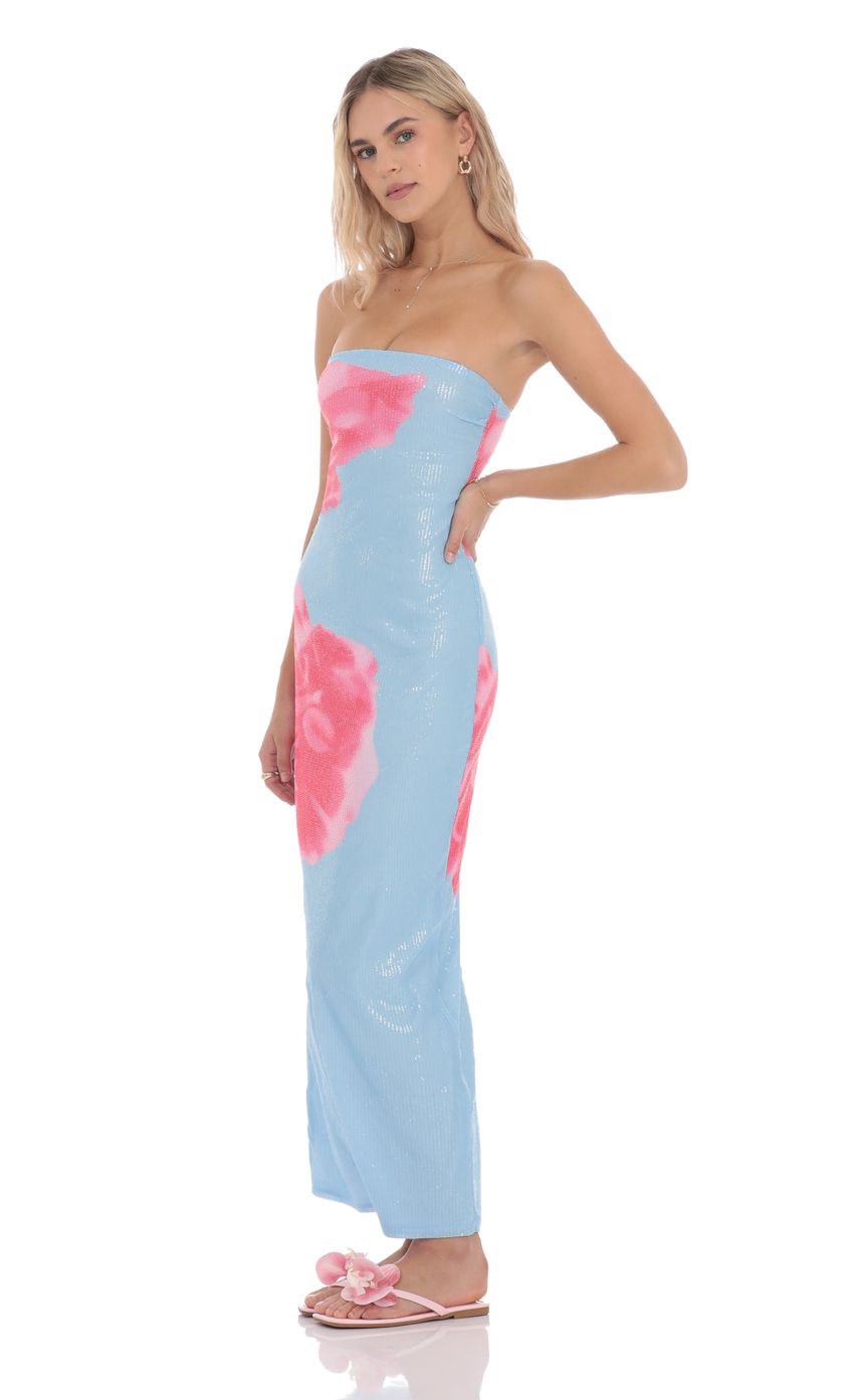 Picture Floral Sequin Strapless Maxi Dress in Blue. Source: https://media-img.lucyinthesky.com/data/product-media/850xAUTO/b99c8003-40f0-47f4-8d6c-dea50f4f4d8c.jpg