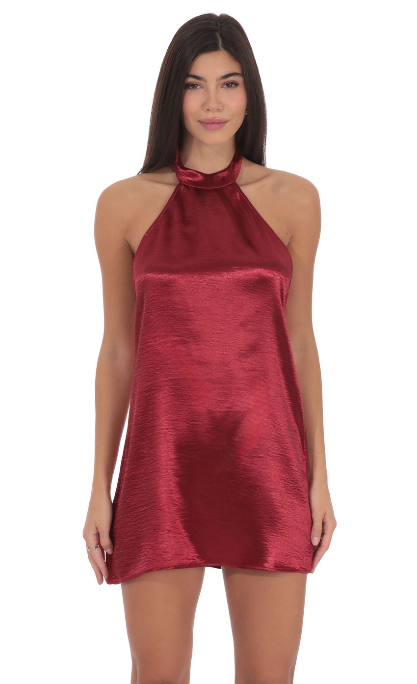 Product image for Satin Halter Shift Dress in Maroon