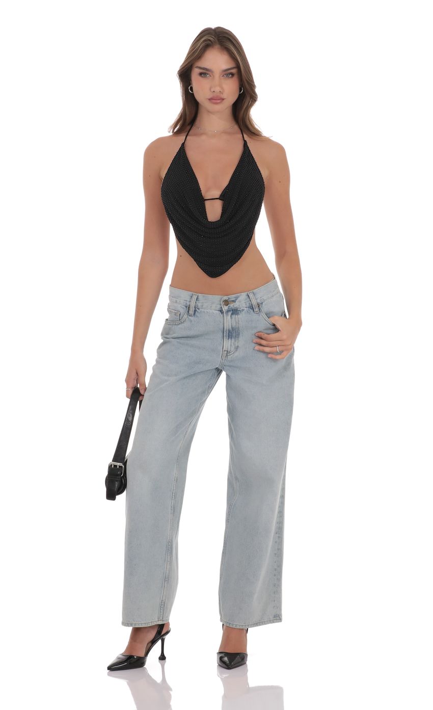 Product image for Draped Rhinestone Top in Black