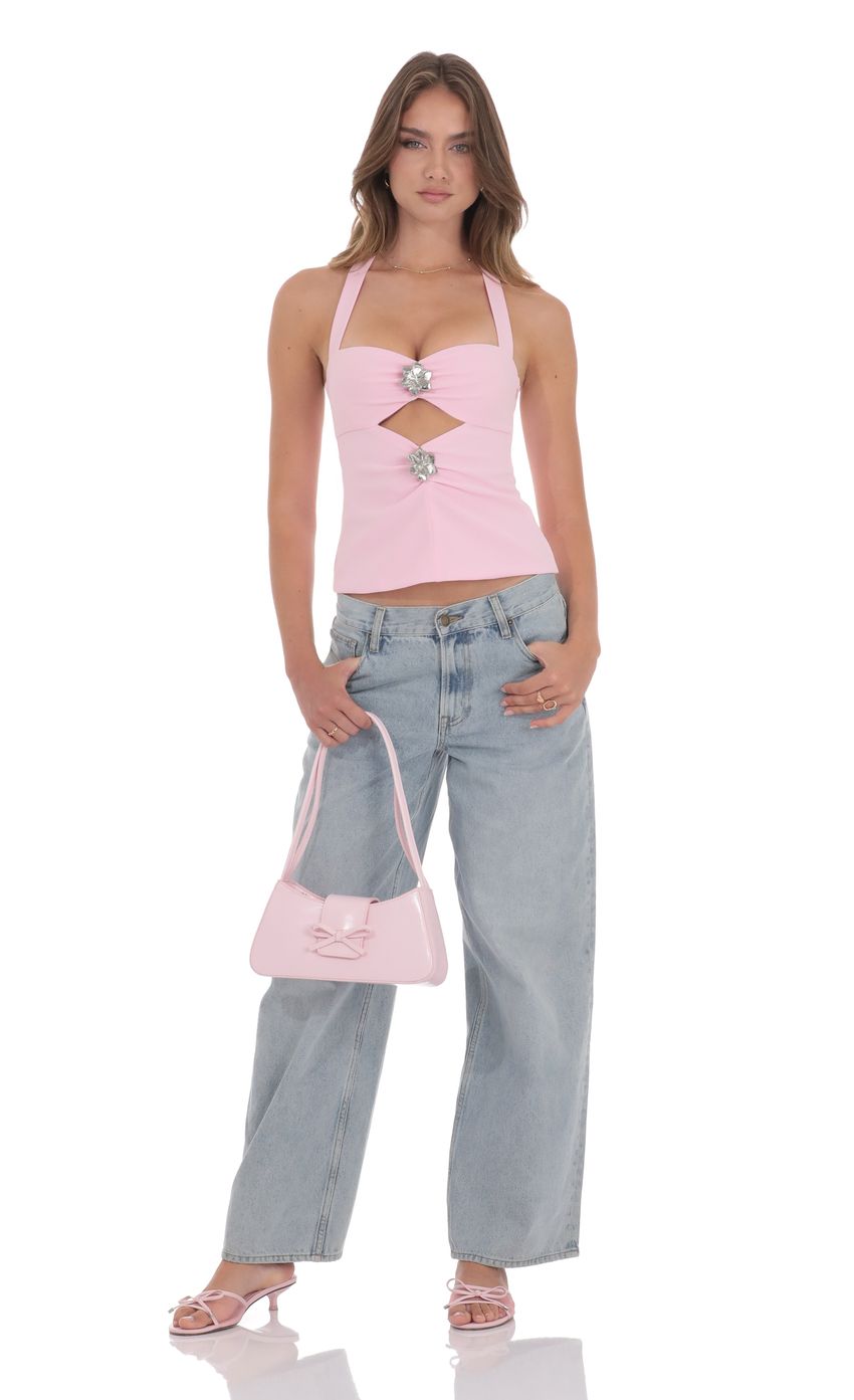 Product image for Cutout Floral Embellished Top in Pink