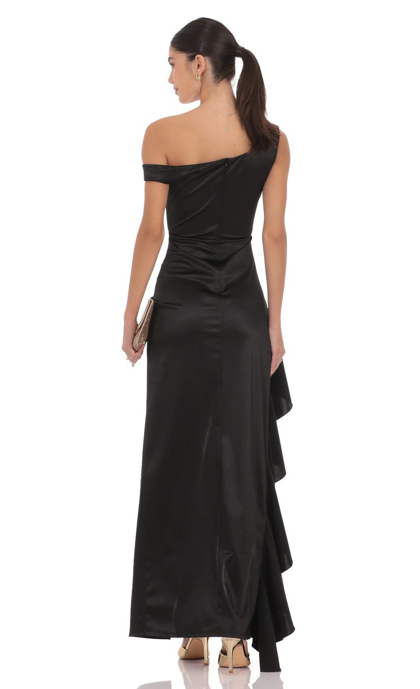 Product image for Satin Off Shoulder Maxi Dress in Black