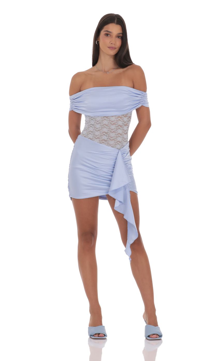 Product image for Off Shoulder Lace Cutout Dress in Light Blue