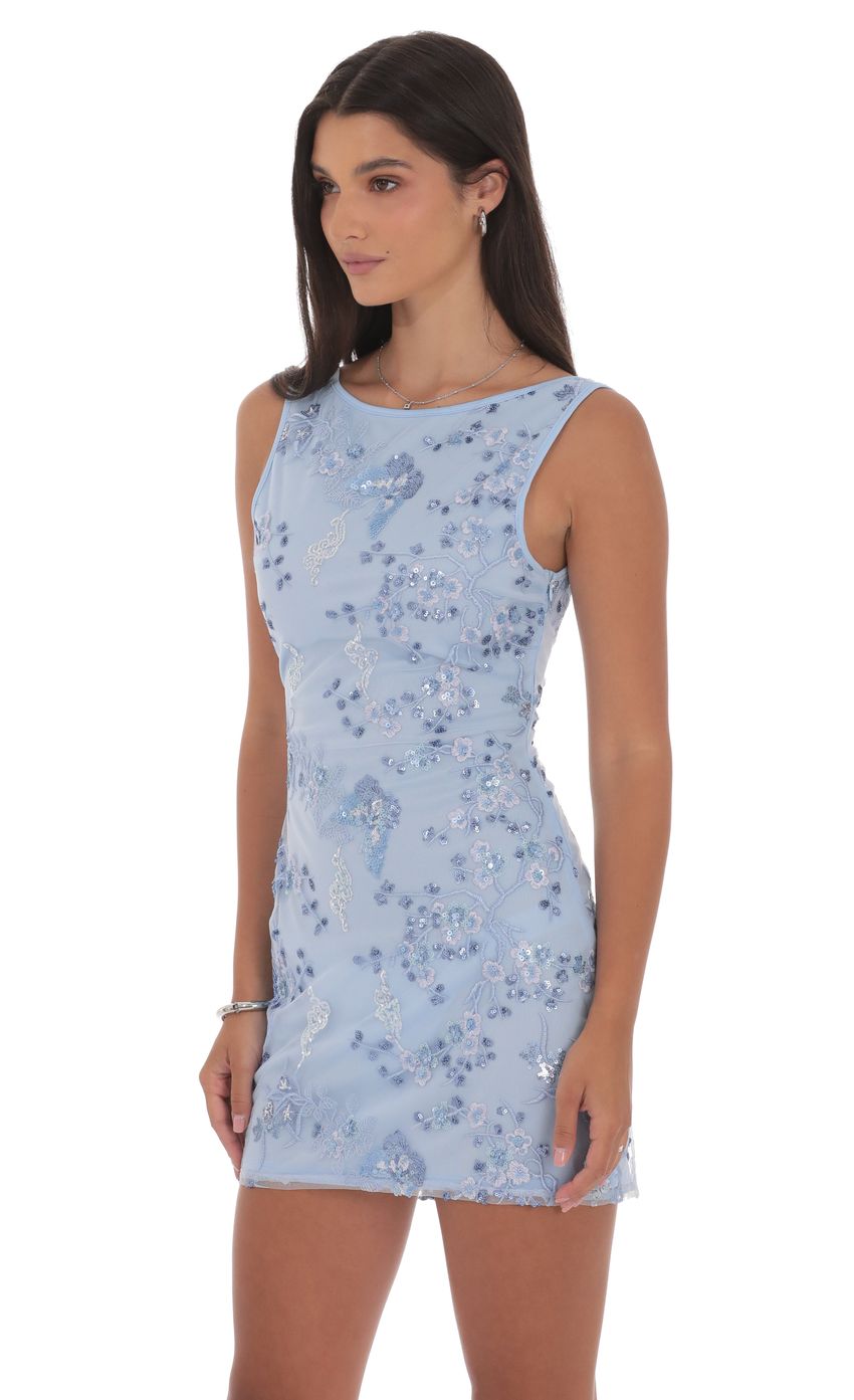 Product image for High Neck Floral Bodycon Dress in Light Blue