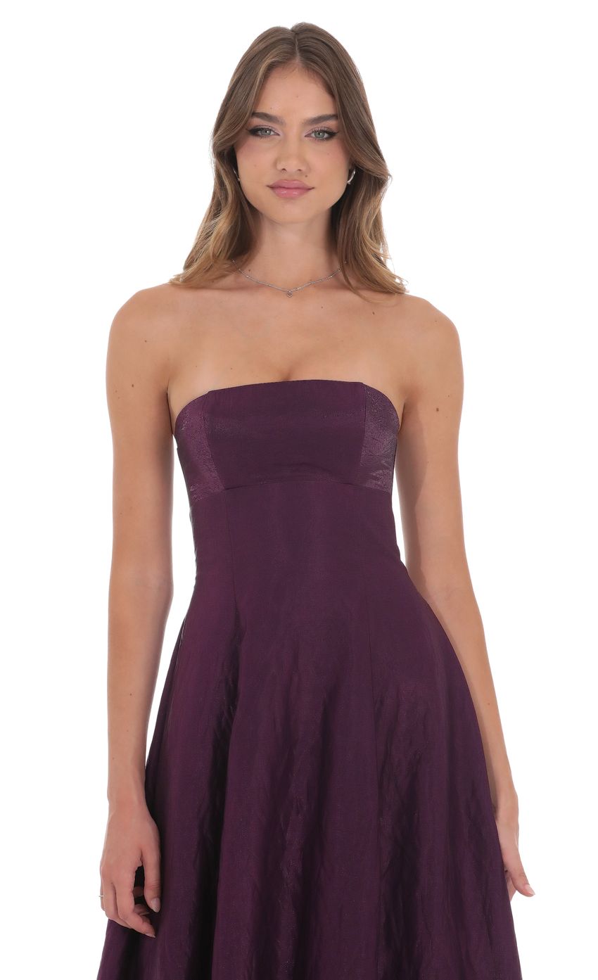 Picture Sheen Empire Waist Midi Dress in Purple Crinkle. Source: https://media-img.lucyinthesky.com/data/product-media/850xAUTO/bac75f88-118c-400d-8a8c-ab7831051136.jpg