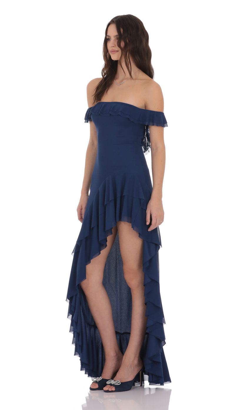 Product image for Off Shoulder Ruffle Maxi Dress in Blue