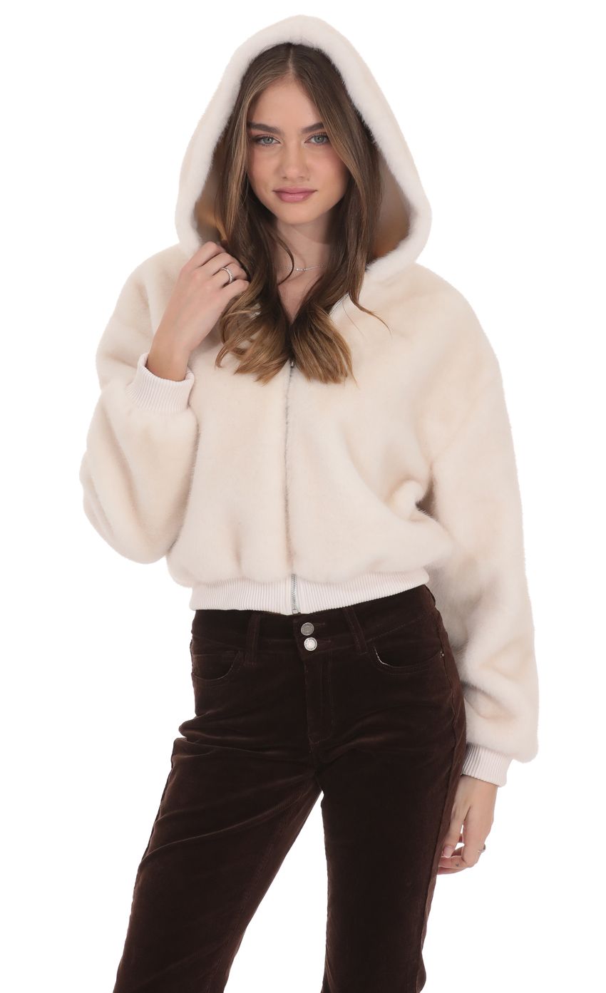 Product image for Fuzzy Zip-Up Hoodie in Ivory