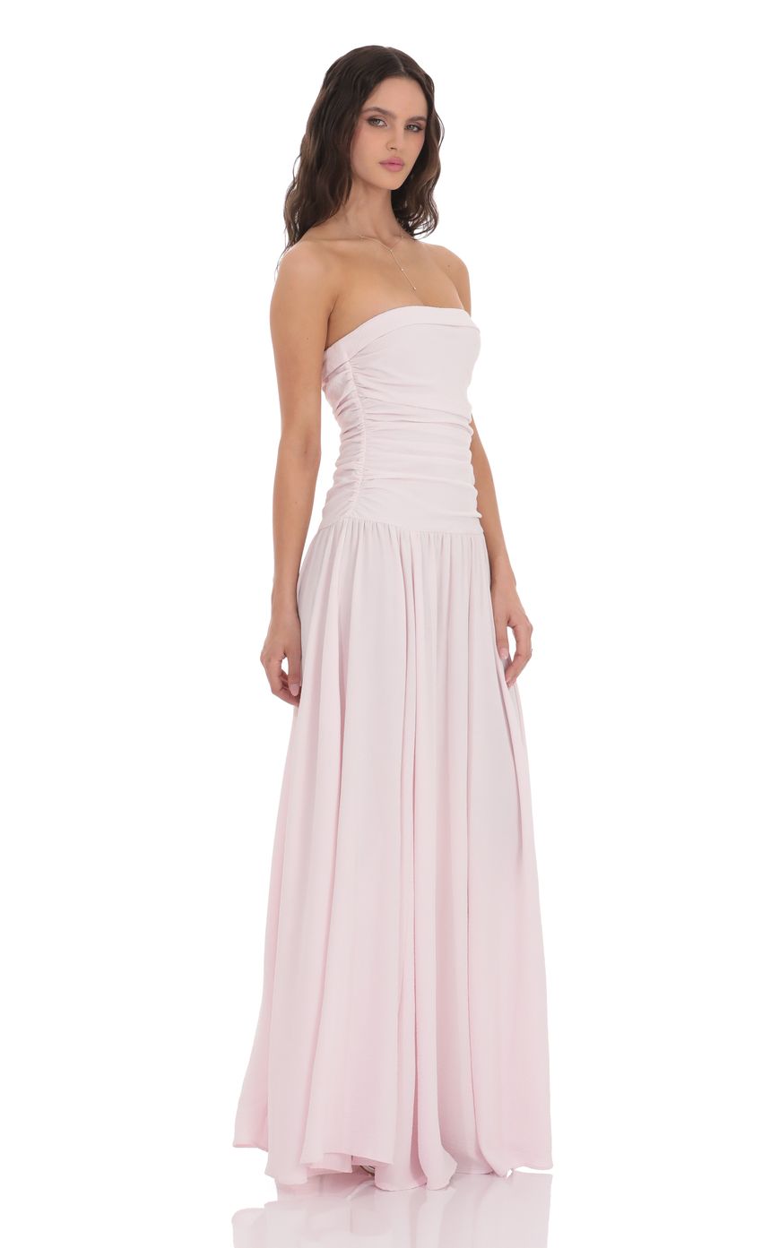 Picture Strapless Drop Waist Maxi Dress in Pastel Pink. Source: https://media-img.lucyinthesky.com/data/product-media/850xAUTO/baf1e83b-655b-414b-99f1-550ed6812e1b.jpg