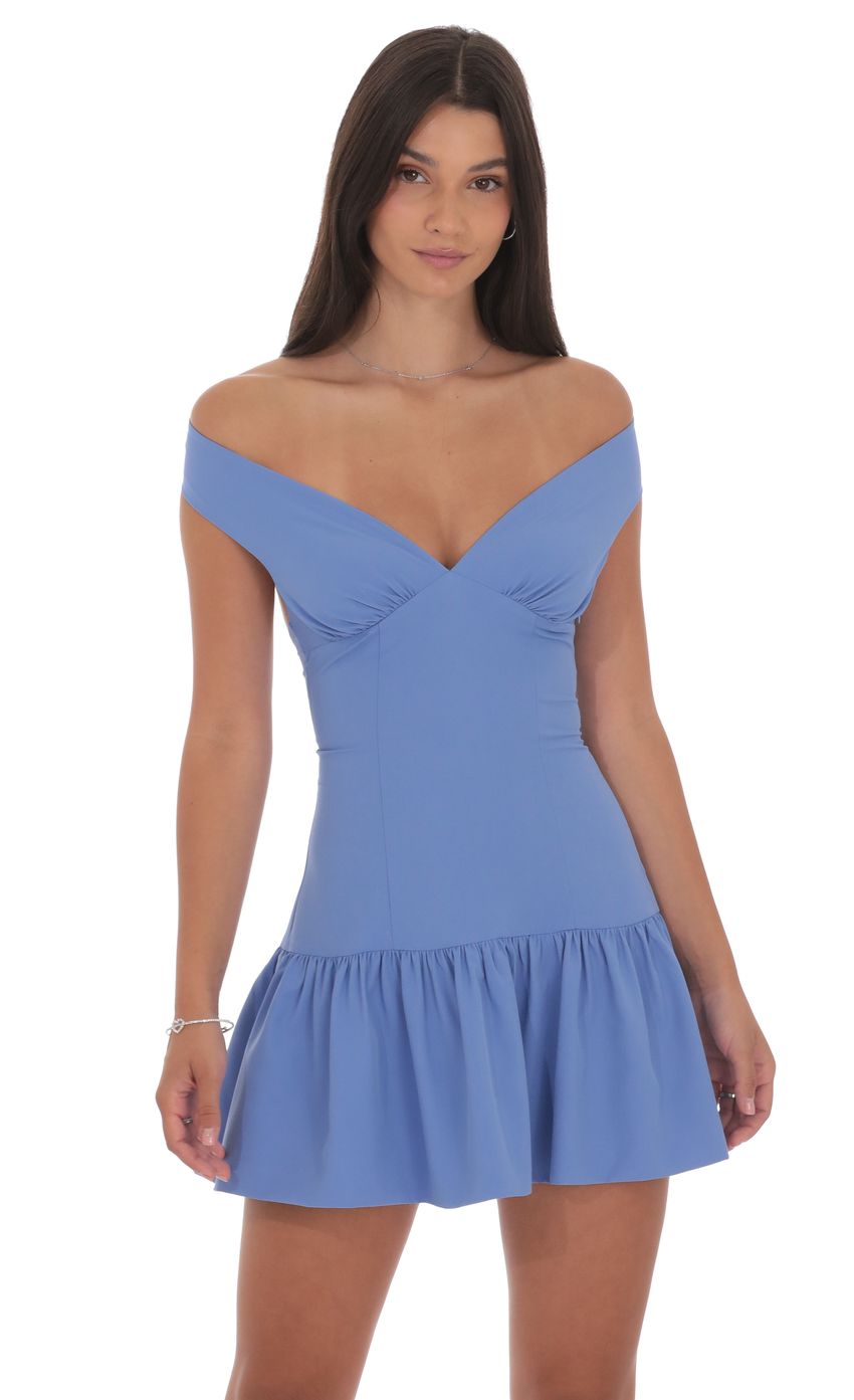 Product image for Off Shoulder Drop Waist Dress in Periwinkle