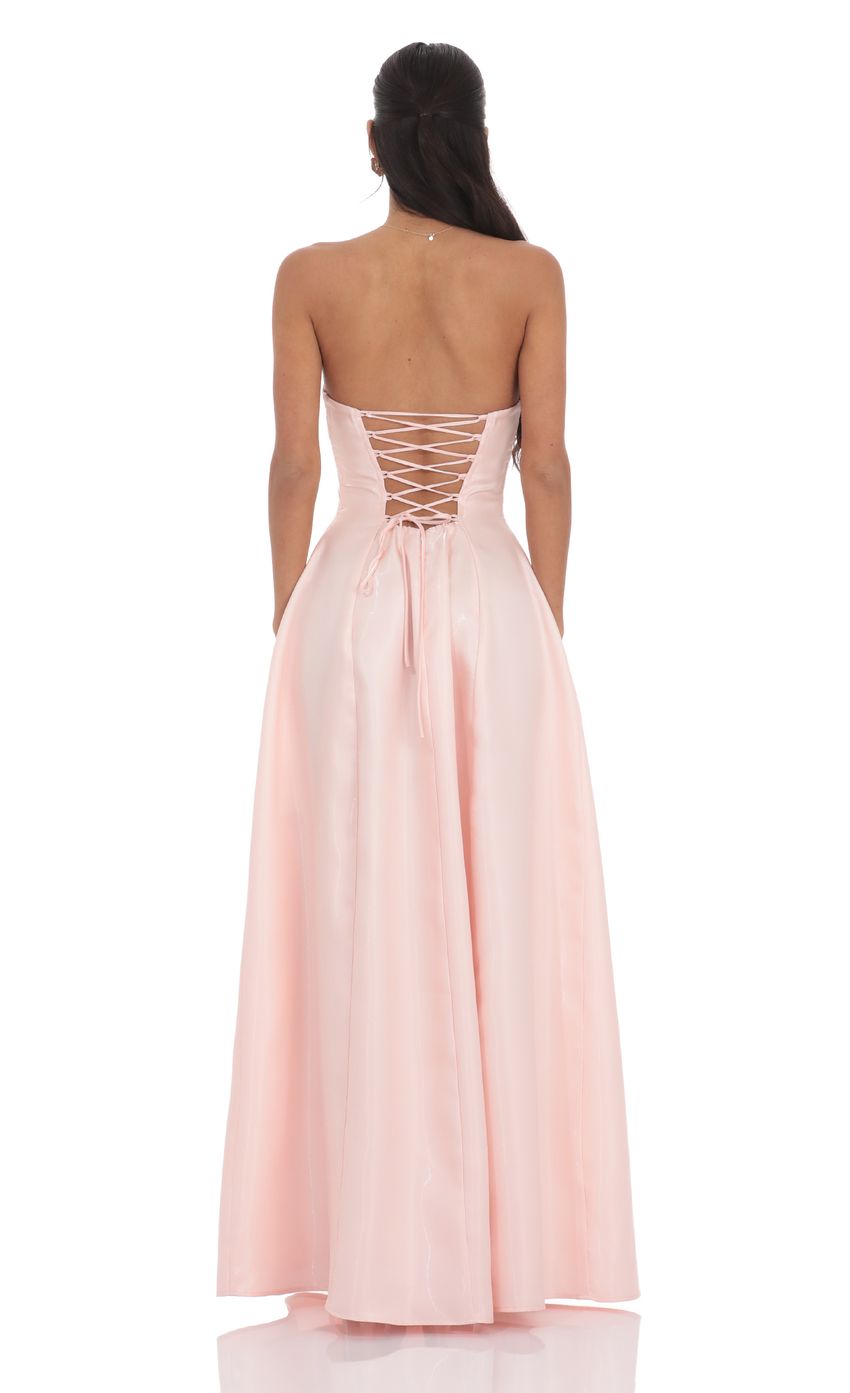 Picture Sheen Empire Waist Maxi Dress in Pink. Source: https://media-img.lucyinthesky.com/data/product-media/850xAUTO/bb7e8652-7d14-4f59-ba13-513d522dab5a.jpg