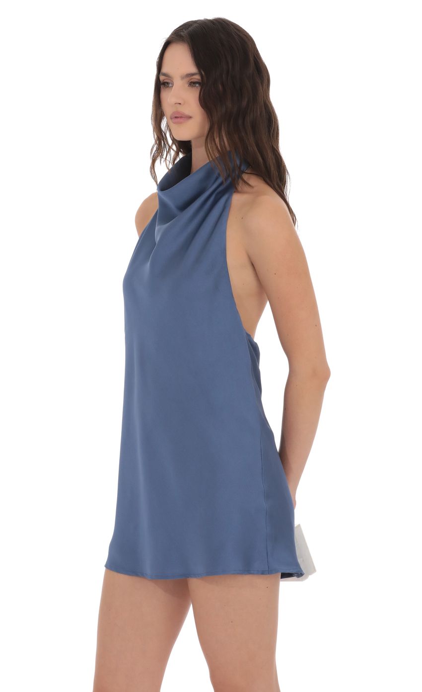 Product image for Satin Halter Open Back Dress in Navy