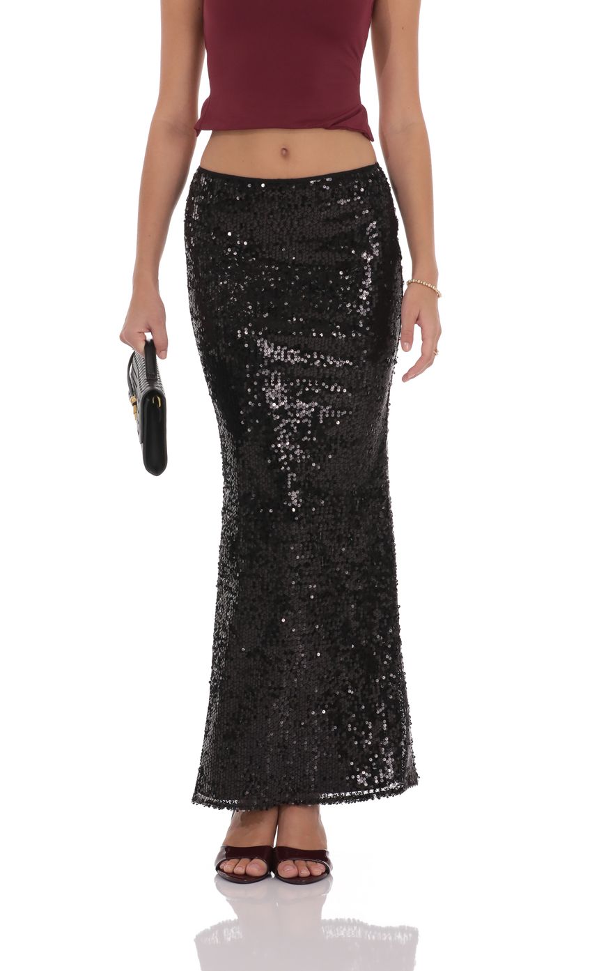 Product image for Sequin Maxi Skirt in Black