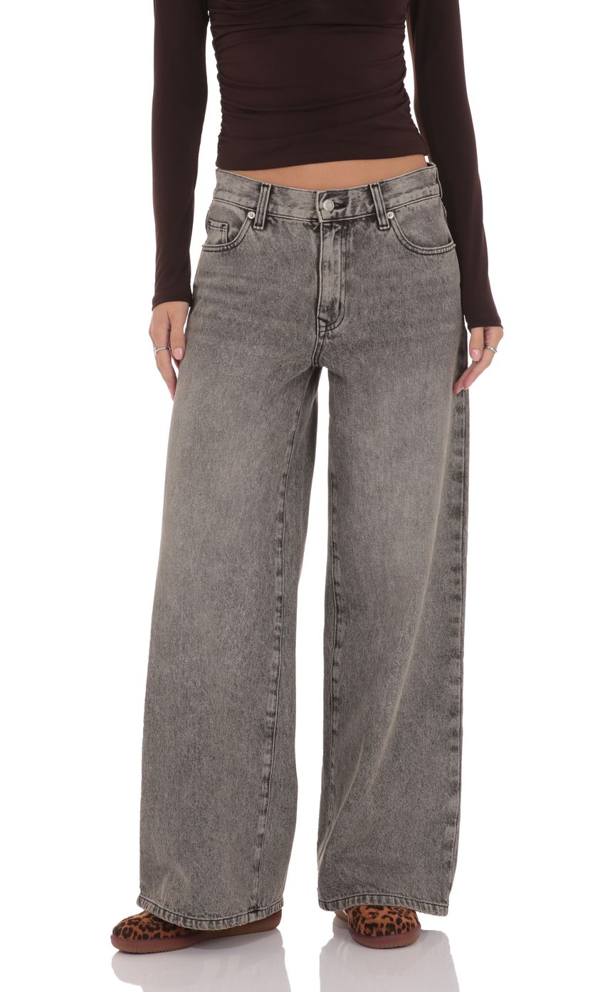 Product image for Mid Rise Wide Leg Jeans in Acid Wash Grey