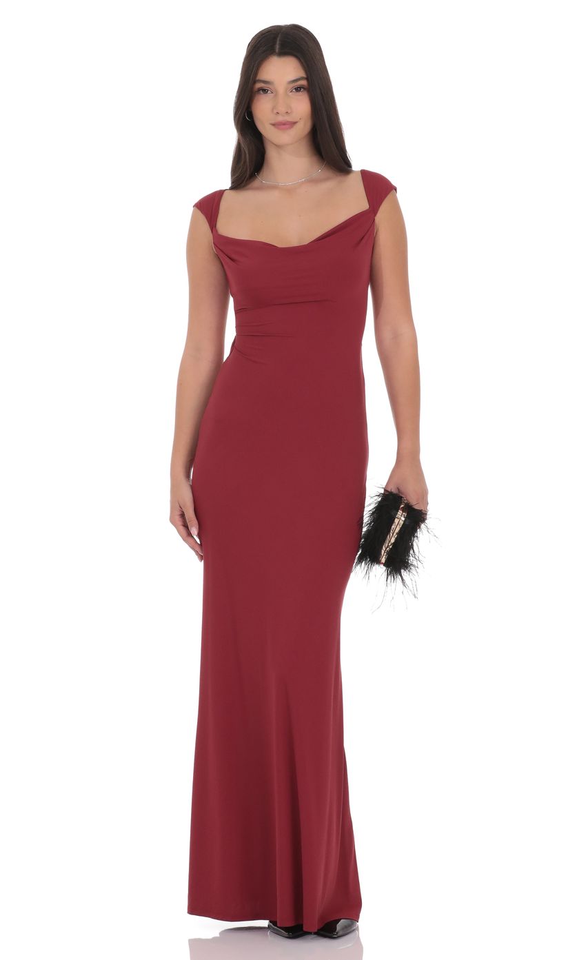 Product image for Strappy Cowl Neck Maxi Dress in Maroon