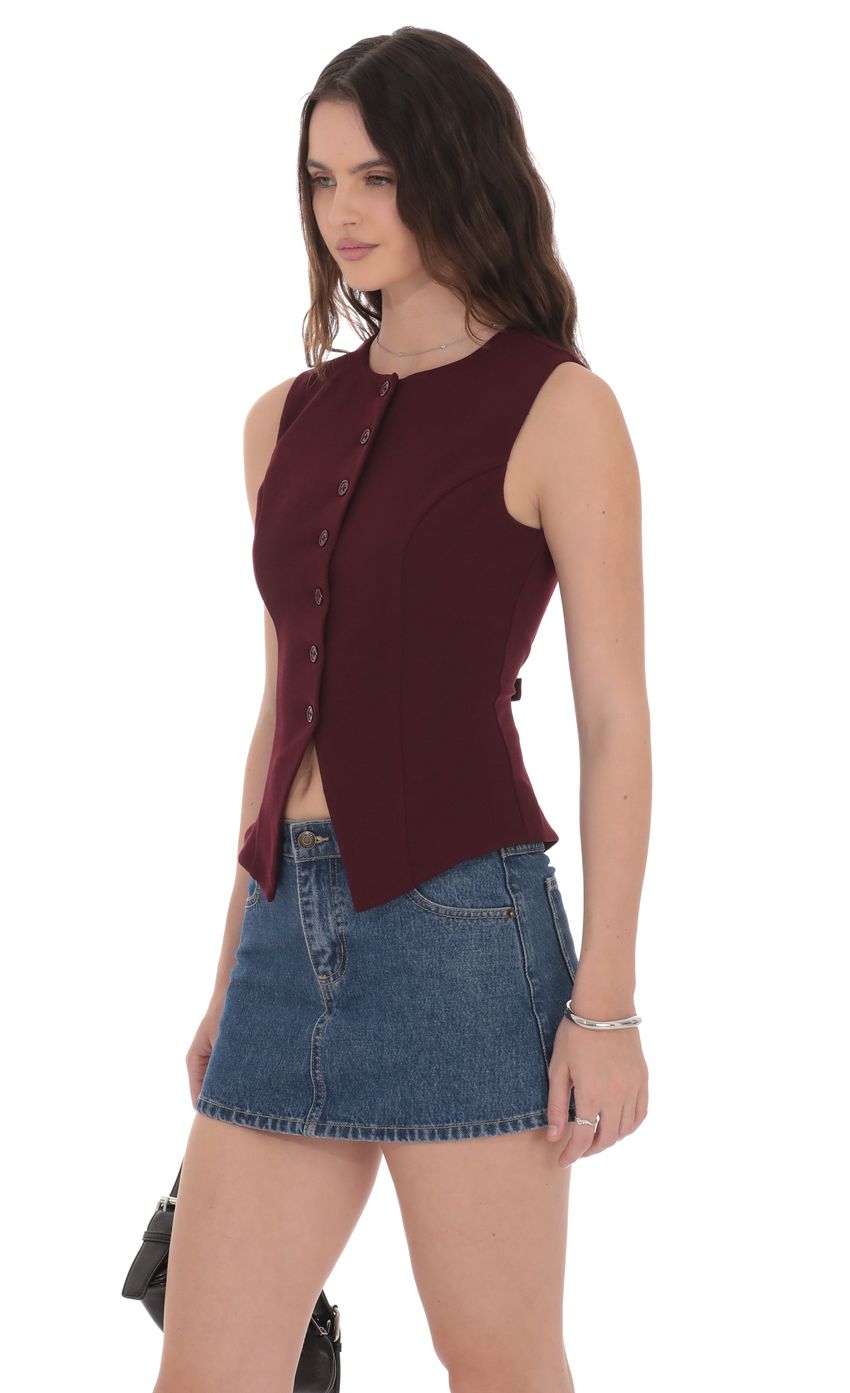 Product image for High Neck Vest in Burgundy