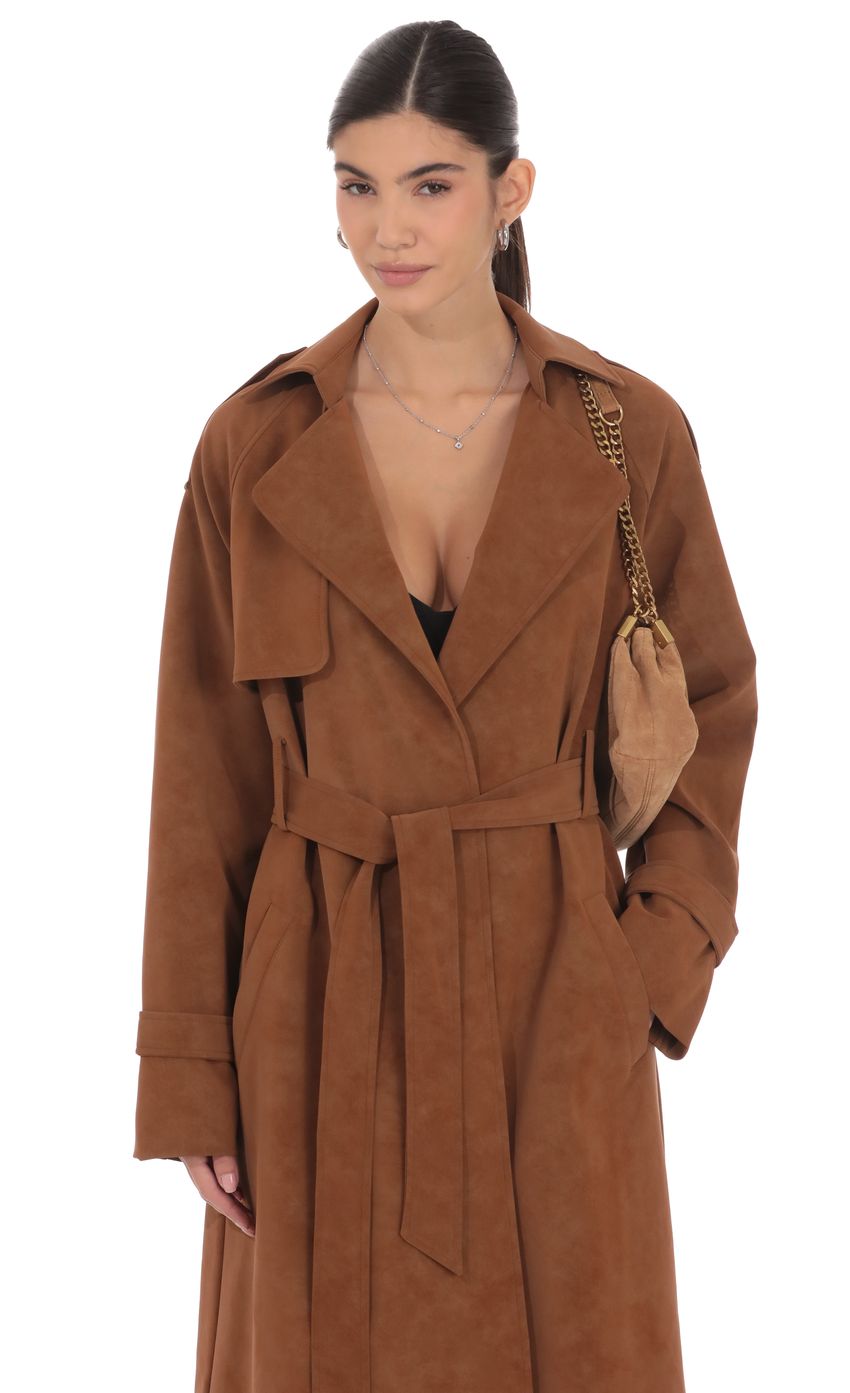 Product image for Faux Leather Trench Coat in Camel