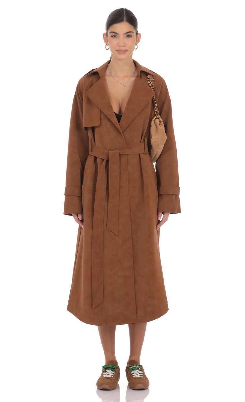 Product image for Faux Leather Trench Coat in Camel