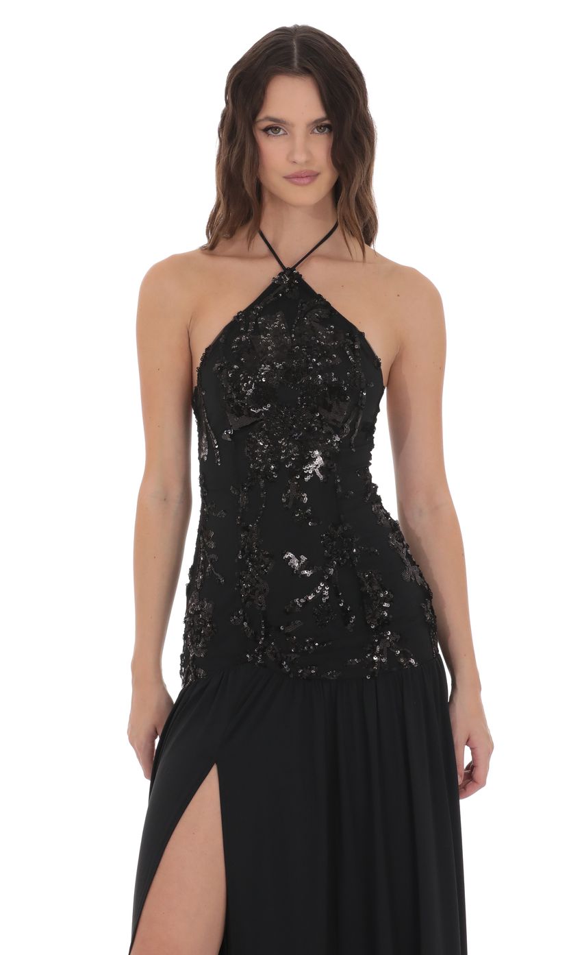 Product image for Drop Waist Sequin Maxi Dress in Black