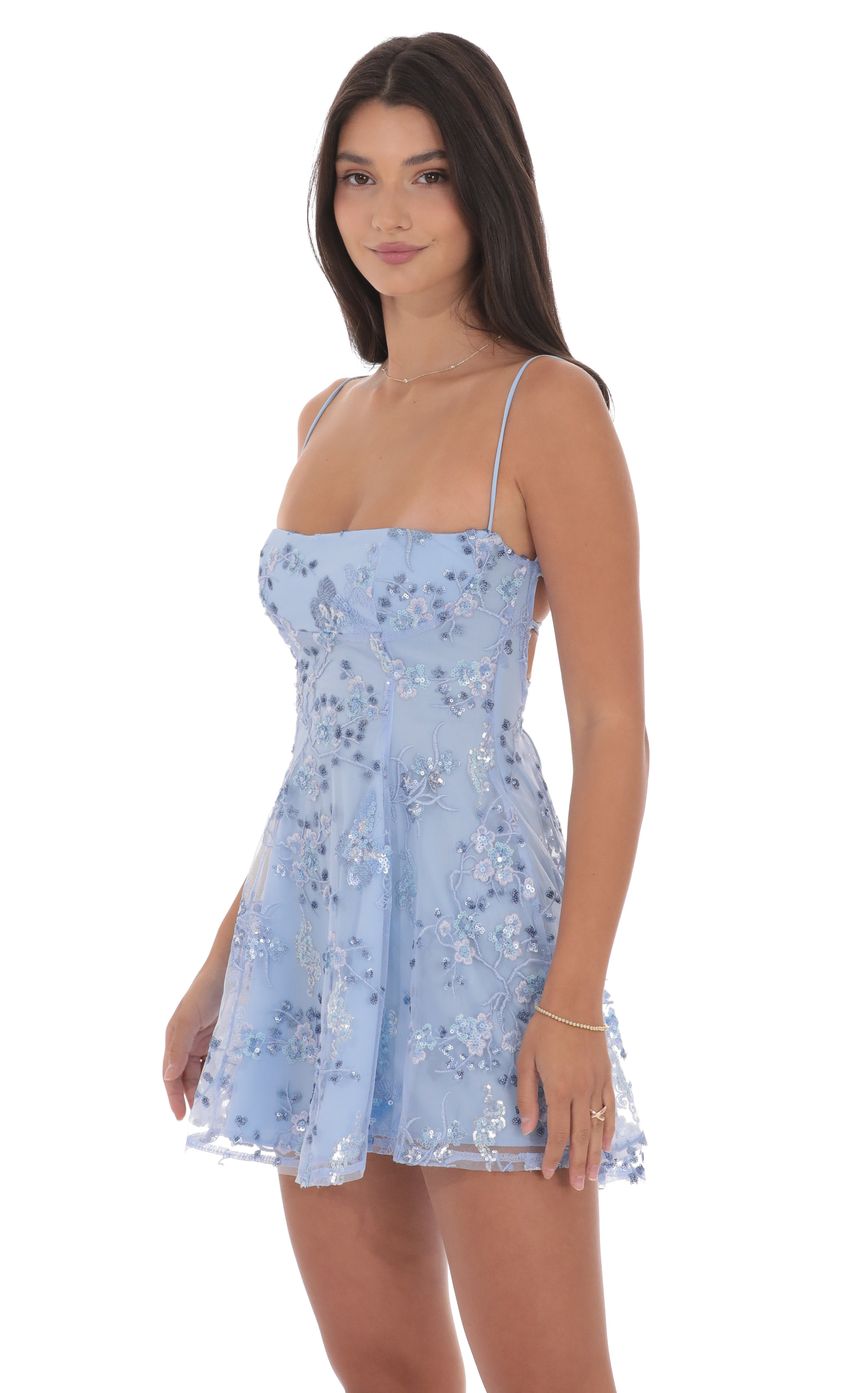 Product image for Floral Sequin Fit and Flare Dress in Light Blue
