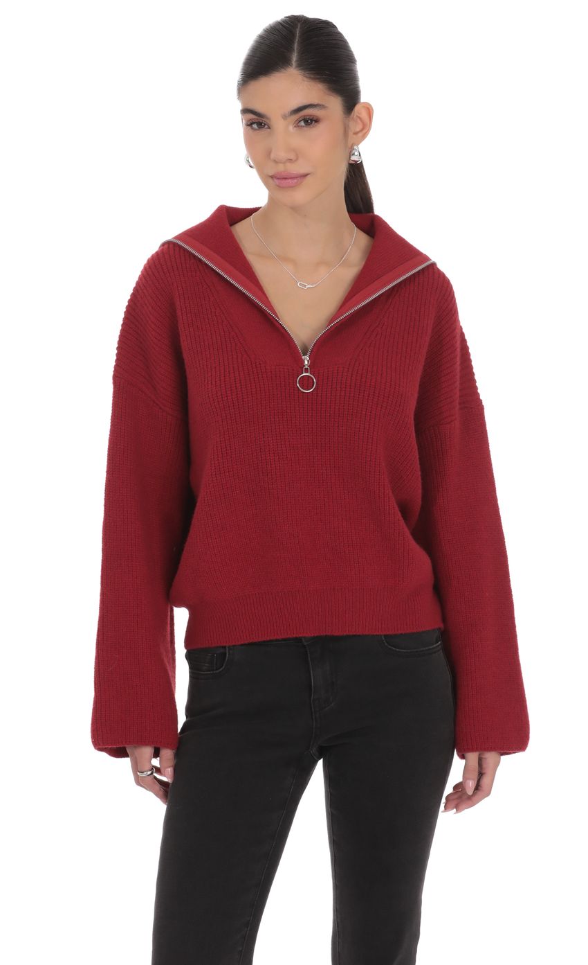 Product image for Knit Quarter-Zip Jumper in Maroon