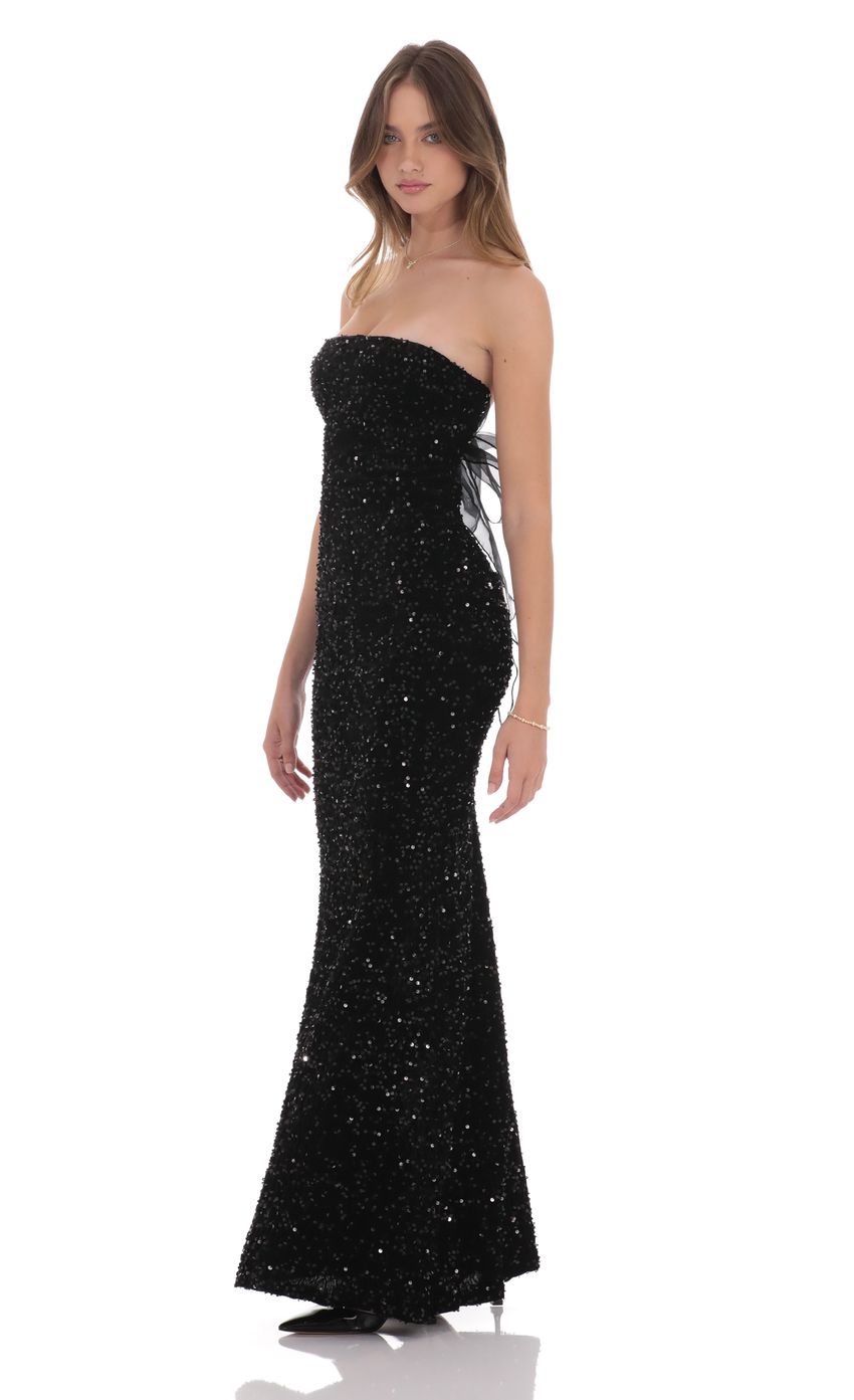 Picture Velvet Sequin Strapless Maxi Dress in Black. Source: https://media-img.lucyinthesky.com/data/product-media/850xAUTO/bfe06394-a2bd-4c1f-b0e3-0caaa2fb5f60.jpg